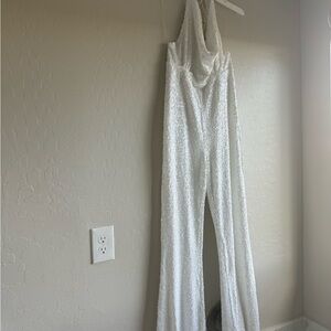 12th Tribe Women’s Large White Sequin Halter 70’s Jumper